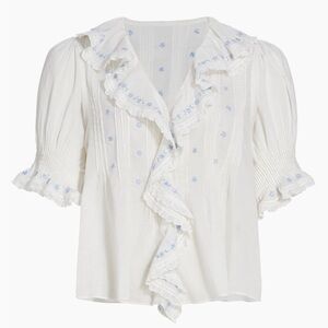Doen Hettie Embroidered Ruffled Top, size small